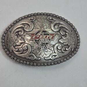vtg PBR professional bull riders belt buckle thick silver plated rodeo cowboys